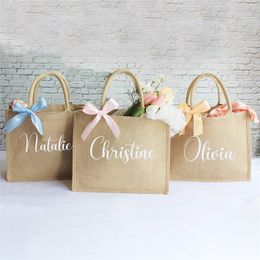 Emballage cadeau personnalisé Merci cadeau grand Mme sac fourre-tout en toile de jute personnalisé demoiselle d'honneur plage Jute sac fête de mariage nuptiale douche faveur Vintage 220913