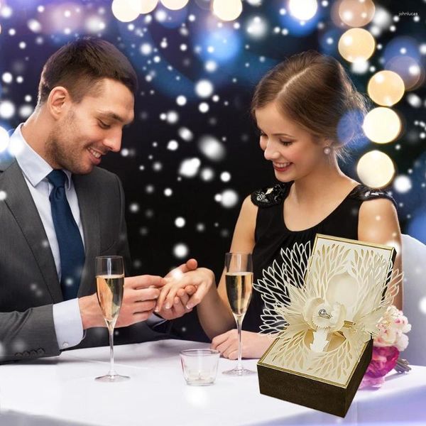 Envoltura de regalo Caja de anillo personalizada para boda San Valentín Compromiso Escultura de papel Pétalos de flores Embalaje exquisito