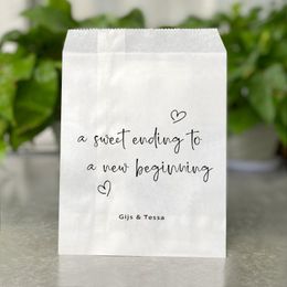 Emballage cadeau Sacs de faveur de mariage personnalisés - Sweet Ending To A Begining Kraft And White Paper Bag Custom Decor Party Candy BagGift