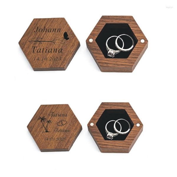 Envoltura de regalo Caja de joyería de madera personalizada Anillo de bodas Hexagonal