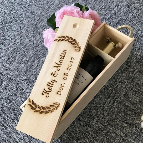 Enveloppe cadeau en bois personnalisé Boîte à vin rouge en bois Cadeaux d'anniversaire de mariage