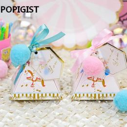 Enveloppe cadeau rose / bleu triangulaire pyramide cheval baby shower bonbon caisse bomboniera baptême boxes d'anniversaire