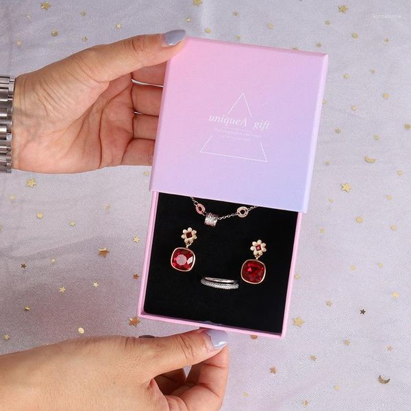 Emballage cadeau rose papier écologique cordon Design boîte à bijoux Rosa Personalizado Surprise Portagioie fournitures de mariage faveurs