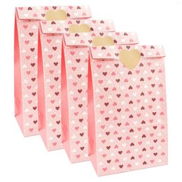 Cadeau cadeau rose coeur kraft sacs en papier sac de bonbons traiter emballage ouvert top maison mariage artisanat de noël 12pcs