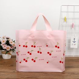 Emballage cadeau sac de rangement en plastique rose avec poignée motif cerise rouge sacs à provisions épais emballage de vêtements 33x25x6cmcadeau