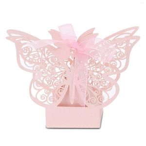 Envoltura de regalo Caja de dulces rosa púrpura 100 unids Hermosa mariposa Cajas de embalaje de chocolate Baby Shower Fiesta de cumpleaños Suministros de decoración de boda