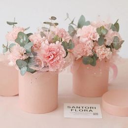 Geschenkverpakking Roze Ronde Bloemendoos Vers Echt Gerangschikt In Elegant Voor Geconserveerde Rozen Bruiloft Decor Bloemistbenodigdheden