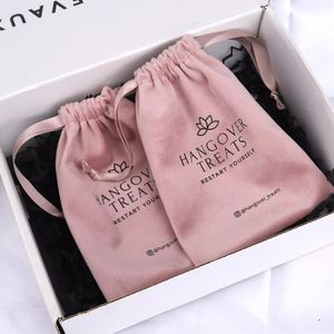 Geschenkwikkel Pink Velvet Bags 7x9cm 8x10cm 9x12cm 10x15cm Pack 50 Parfum Kaarmake -up Drawstring Pouches Sieraden Flanel Sack 230221