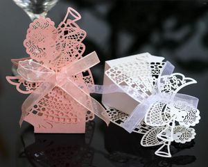 Enveloppe cadeau rose blanc fille en papier chocolat en papier mariage ange ange laser creux boîtes à bonbons emballages pour baby shower anniversaire de fête