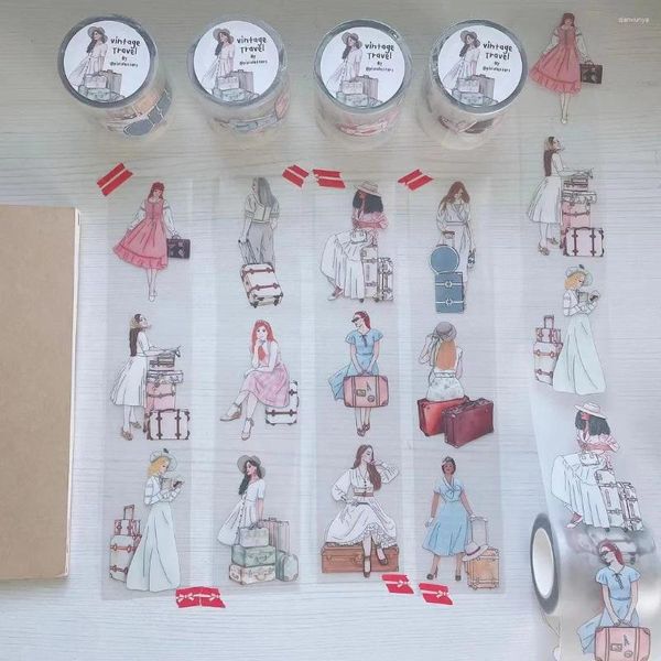 Enveloppe-cadeau Piscoletters Vintage Travel Girl Washi Pet Ruban pour Planner Carte Faire DIY Scrapbooking Plan Decorative Sticker