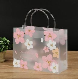 Emballage cadeau Portable fleur de cerisier résistant à l'usure étanche givré Transparent sac cadeau sac à main sac à provisions vêtements sac emballage cadeau