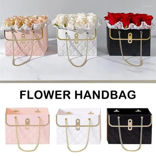 Envoltura de regalo Caja de flores portátil Papel plegable Bolsa práctica Bolso Kraft Boda Rosa Embalaje de fiesta para pastel de caramelo Cumpleaños