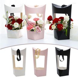 Geschenkwikkel draagbare bloemdoos kraft papieren handtas verpakking tas bloemist handig verpakking bruiloft feestje gunst bouquet kartonnen dozen