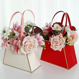 Geschenkwikkeling draagbare bloembox rozenverpakkingen inpak papieren zak winkelduur bruiloft valentijnsdag verjaardagsfeestje s 230406