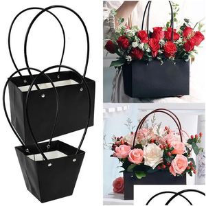 Cadeau cadeau boîte à fleurs portable boîte à fleurs papier étanche sac à main kraft sac à main de mariage rose emballage de fête pour gâteau de bonbons anniversaire goutte del dhv2z