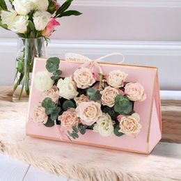 Envoltura de regalo Bolsas de mano de flores portátiles para mujeres Caja de cartón plegable Cajas de almacenamiento de rosas florales Embalaje de floristería