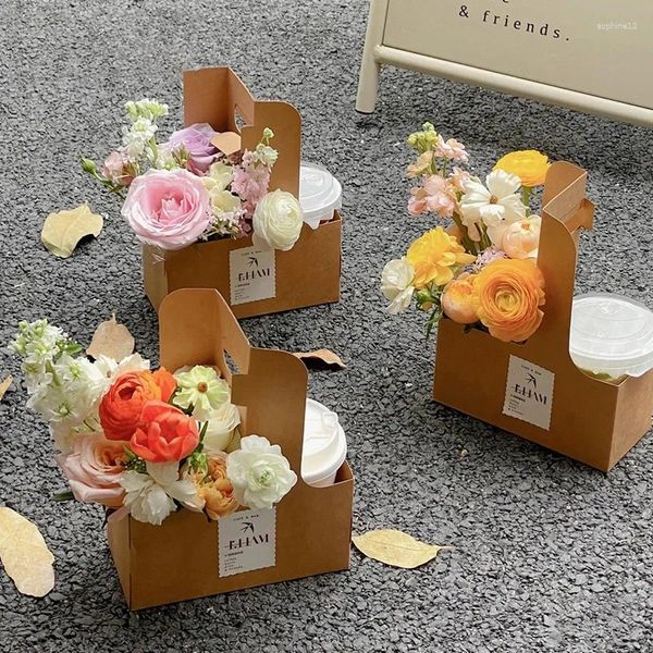 Enveloppe cadeau portable Boîte d'emballage de fleurs portant Sac de décoration de mariage Cake Cake Cake Dessert DIY Bouquet