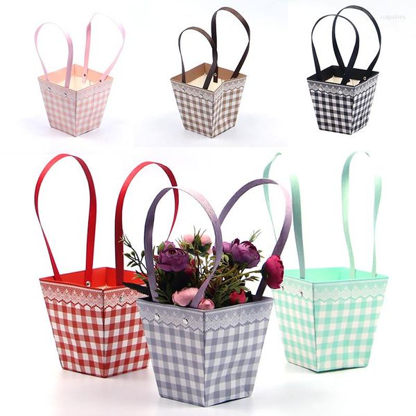 Cadeau cadeau panier de fleurs pliable portable sac d'emballage en papier imperméable porte-frais bouquet de mariage fait à la main