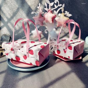 Geschenkwikkel draagbare handige verpakkingsdoos zoete aardbei chocolade snoepcake dozen bruiloft verjaardagsfeestje papieren tas