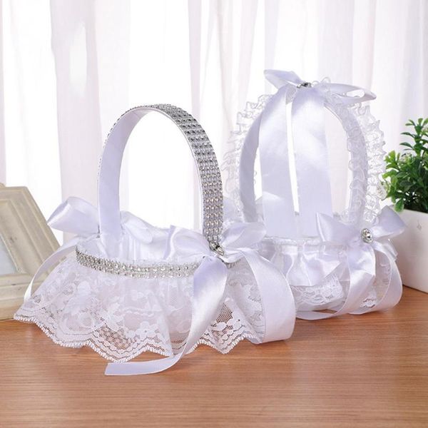 Envoltura de regalo portátil mini blanco puro nupcial occidental boda encaje flor niña cesta suministros decoración fiesta regalo