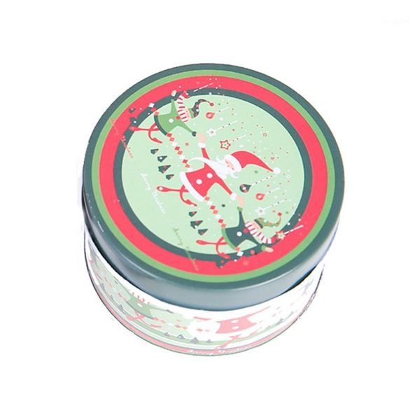 Envoltura de regalo Tema de Navidad redondo portátil Caja de lata impresa Caja de dulces decorativa Contenedor de almacenamiento Color aleatorio