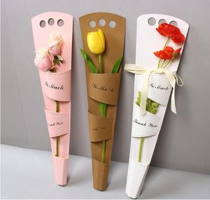 Gift Wrap Portable Single Flower Rose Box Kraft Paper Floral Bouquet Wrapping Flowers Gifts Packaging Bags Cases SN6235