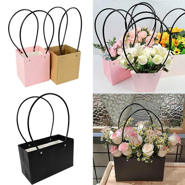 Papel de regalo portátil a prueba de agua Fower Box Bag Paper Square Florist Handy Flower Bags Mini Wedding Favor Rose Storage