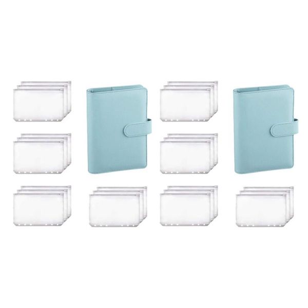 Emballage cadeau PPYY-2X A6 classeur planificateur bleu cahier et 24 pièces 6 trous fermeture éclair dossier poches argent enveloppe portefeuille cadeau