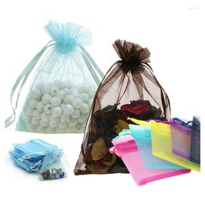 Enveloppe cadeau jolie 100pcs 9x12cm Sacs d'organza Sacs de mariage Bijoux Biscuit de bonbons emballage Beau sac Événement de fête de fête