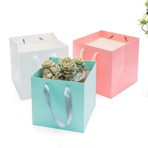 Emballage cadeau jolis sacs en papier Kraft carrés avec poignée multifonction Shopping boîte d'emballage saint valentin Rose boîtes décor de fête