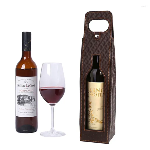 Emballage cadeau en cuir PU double bouteille de vin sacs de luxe sac rouge avec poignée portable emballage de transport fête stockage à la maison
