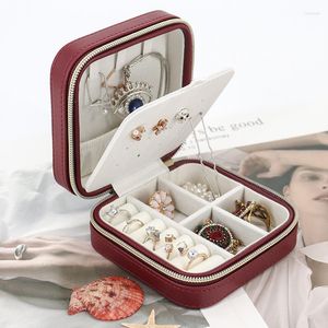 Emballage cadeau Boîte à bijoux simple en cuir PU avec boucles d'oreilles à fermeture à glissière Bague Collier Organisateur Boîtes portables créatives en gros