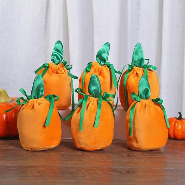 Envoltura de regalo Bolsa de caramelo de calabaza 5/10 unids Embalaje de terciopelo de Halloween con cuerdas Galletas Almacenamiento Festival Decoración Niños