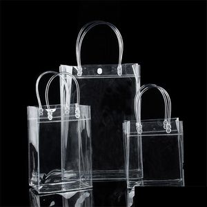 Envoltura de regalo Bolsas de plástico de PVC con asas Embalaje de vino Bolso claro Favores de fiesta Bolsa Moda PP Botón LX2271 Entrega de gota Inicio Ga Dhkm9