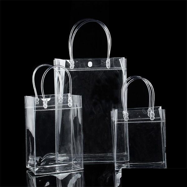 Envoltura de regalo Bolsas de plástico de PVC con asas Embalaje de vino Bolso claro Favores de fiesta Bolsa Moda PP Botón LX2271 Entrega de gota Inicio Ga Dhkm9