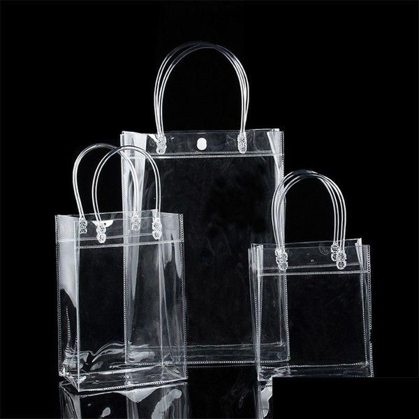 Envoltura de regalo Bolsas de plástico de PVC con asas Embalaje de vino Bolso claro Favores de fiesta Bolsa Moda PP Botón LX2271 Entrega de gota Inicio Gard Dhby8