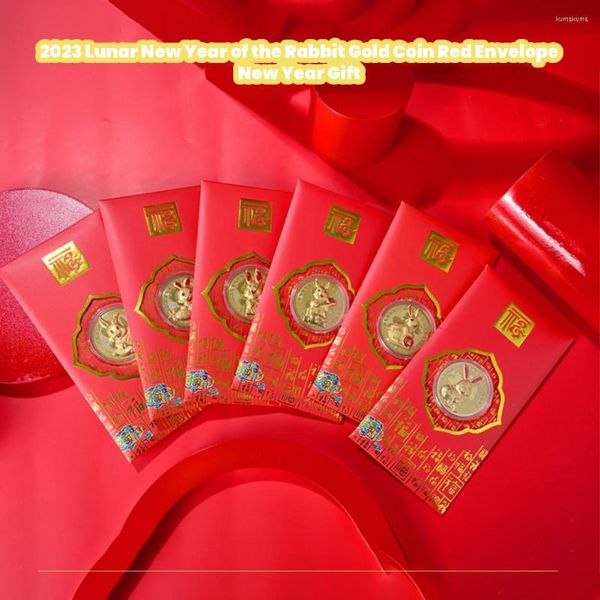 Emballage cadeau Lapins-Année du zodiaque Enveloppe rouge Fête du printemps Sac d'emballage d'argent pour les enfants