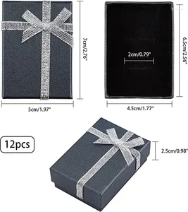 Cadeau cadeau boîte cadeaux rectangulaires 12pcs petites boîtes à bijoux en papier de carton de Noël avec ruban bowknot pour boucle d'oreille pendentif noir