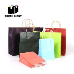 Emballage cadeau sacs en papier kraft recyclables avec poignées pour faire des emplettes de qualité alimentaire blanc brun rose noir couleur personnalisée accepter