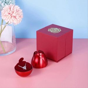 Cadeau cadeau boîte à bijoux en métal rouge rose boîte à bijoux créative double anneau collier boîtes à fleurs support pour mariage saint valentin