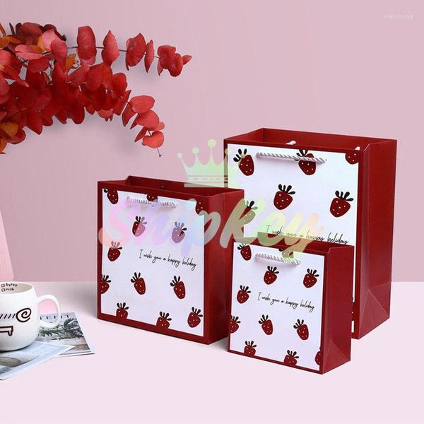 Emballage cadeau fraise rouge sacs d'emballage bonbons verticaux/horizontaux biscuits parfums stockage emballage emballage pour fête d'anniversaire