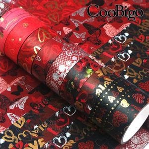 Emballage cadeau rouge Washi ruban ensemble Valentine adhésif masquage autocollant pour décor Scrapbook journal carnet de notes bricolage artisanat accessoire 9 rouleaux/lot