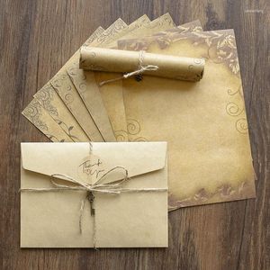 Cadeaupapier Retro Vintage Kraft Envelop Brief Pad Set Oude Europa Stijl Liefde Uitnodiging Bedankt Enveloppen Schrijfpapier Met Touw