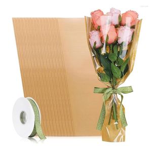 Geschenkwikkel Lint versierd Kraft Paper Flower Bags Pack van 50 ontworpen voor bruiloft en verjaardag bloemencadeaus