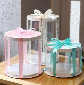 Boîte à gâteau ronde cadeau Boîtes d'emballage transparent en plastique Plastique Case de desserts Clear Ribbons Black2234921