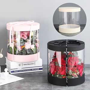 Cadeau Wrap Boîtes de papier de fleurs rondes Hug Fleuriste Fleurs Seau Transparent PVC Boîte à gâteaux Dames Présente Emballage Couvercle PartyGift