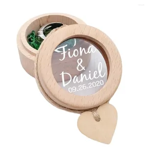 Emballage cadeau rond transparent boîte à bagues avec logo boucle d'oreille collier bijoux mariage de hêtre s'est fiancé proposer un emballage de mariage