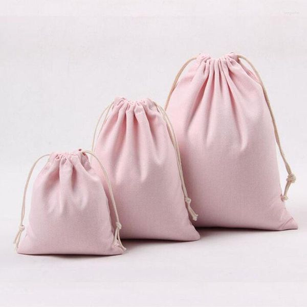 Papel de regalo Roze Canvas Trekkoord Tassen Katoen Opbergzakken Wasserij Favor Houder Mode-sieraden Zakjes Bags