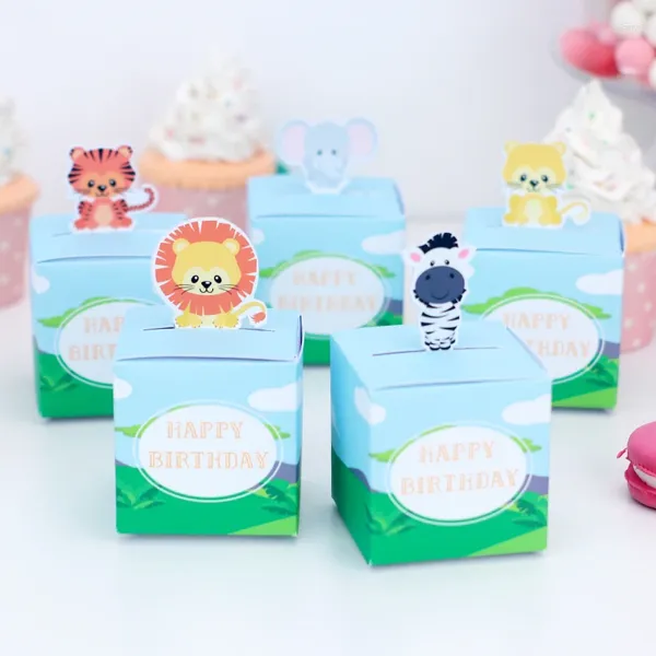 Cadeau cadeau Safari Décoration Boîtes d'animaux pour bonbons Goodies Jungle Fête d'anniversaire Boîte de friandises Happy Favor Baby
