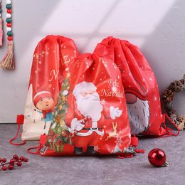 Emballage cadeau Père Noël Sacs à cordon Enfants Faveurs Sac à dos en tissu non tissé Anniversaire Événement Fête Fournitures Voyage Stockage Paquet